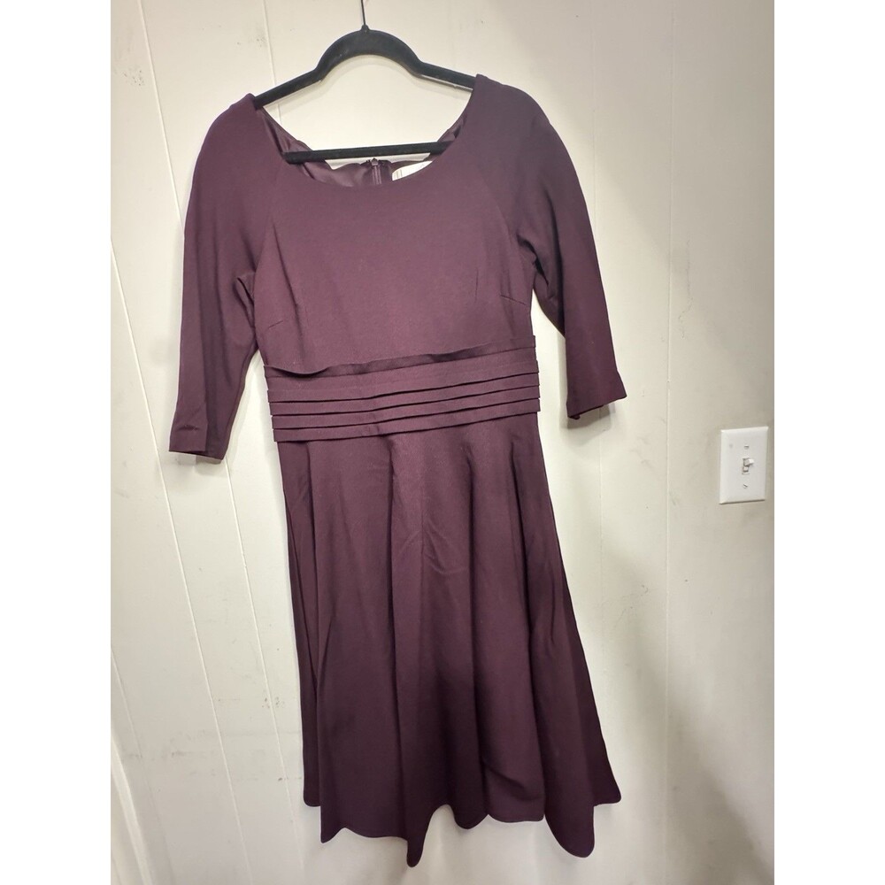 Harper Rose Purple Knit A-Line Knee Length Dress Round Neck 3/4 Sleeve Size 10